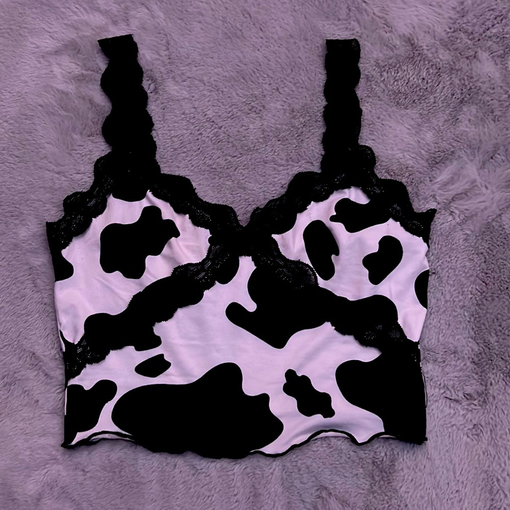 Cow Print Lace Trim Cami Top